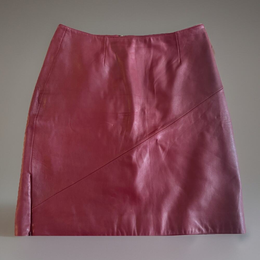 Vintage Pelle Studio Wilson Deep Red Leather Skirt | Zip Slit Mini | 80s 90s